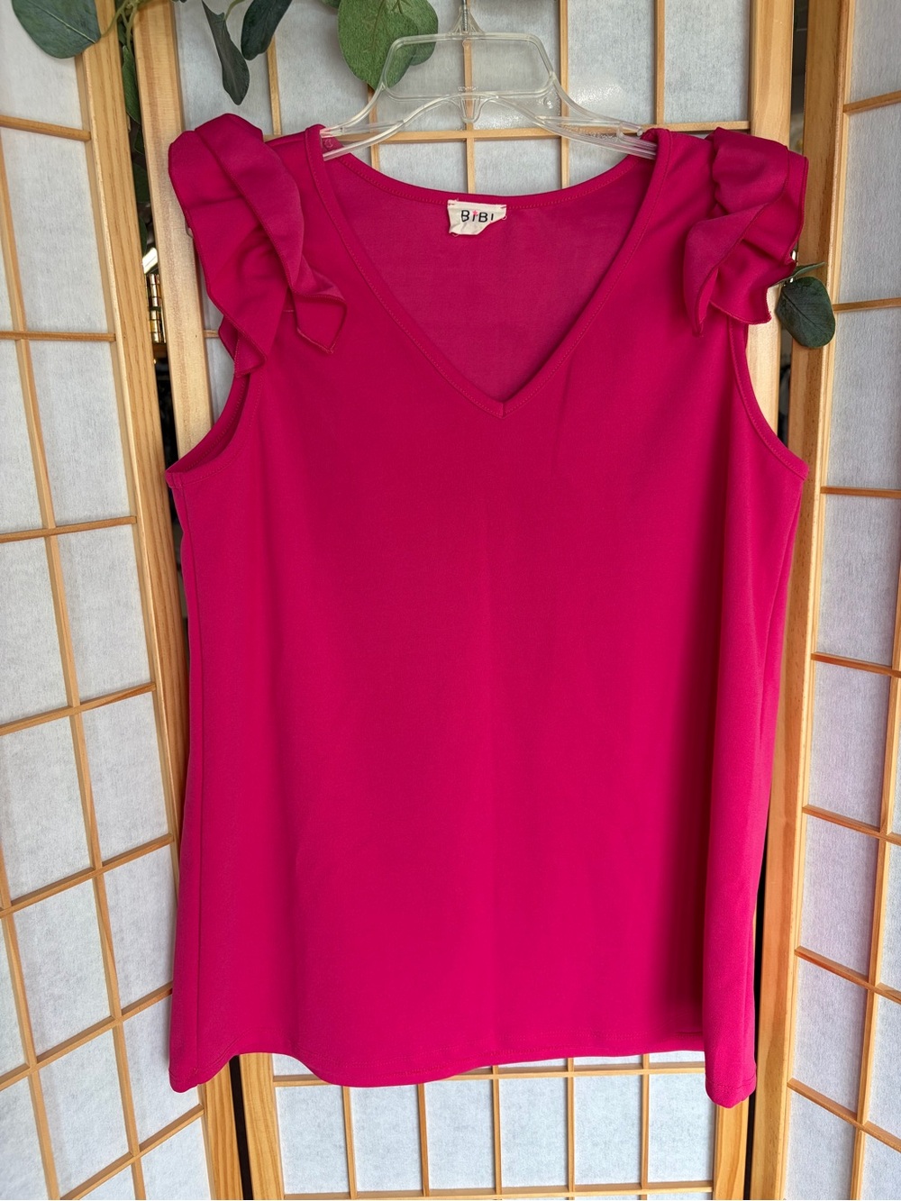 BiBi Fuchsia Ruffle Sleeve V-Neck Camisole